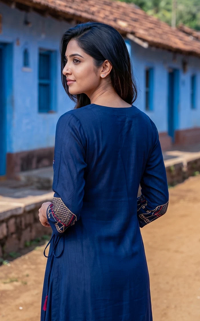 Navy Blue Angrakha Style Kurta with Palazzo